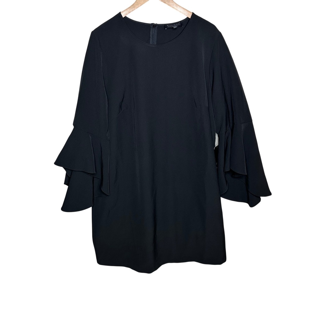 NWT Eloquii Ruffle Long Sleeve Shift Knee Length Dress size 20 Black